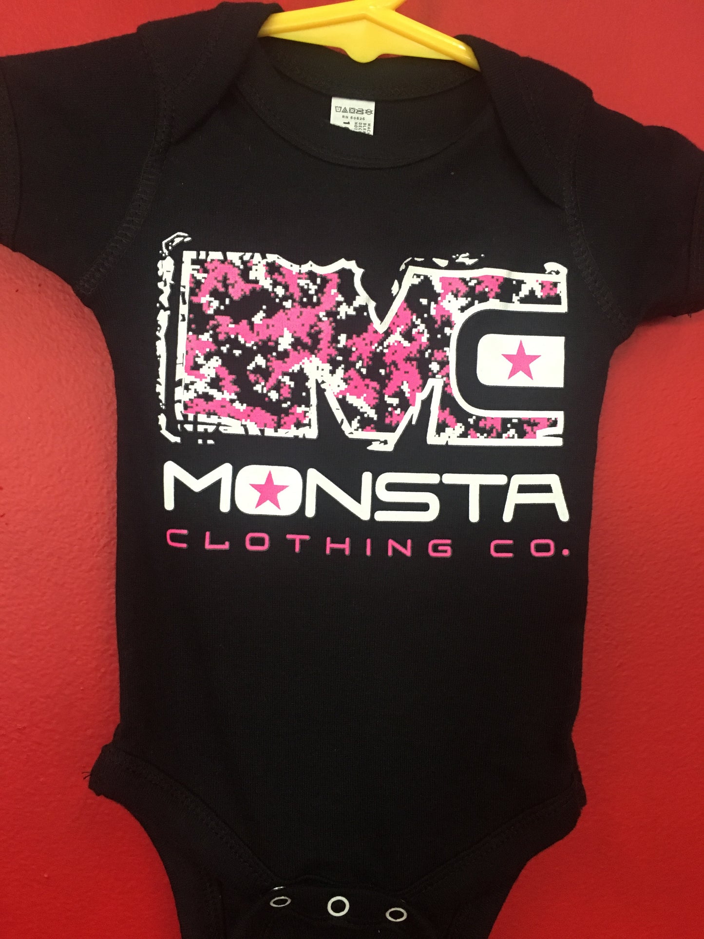 BABY: BLACK ONESIE WITH PINK MC - Monsta Clothing Australia